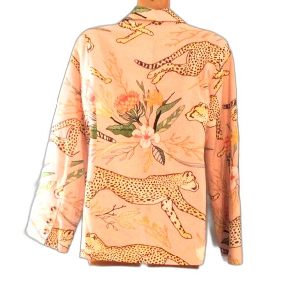 Las Surenas Women's Cheetah and Floral Print Linen Blend Blazer Size Large - Picture 3 of 6